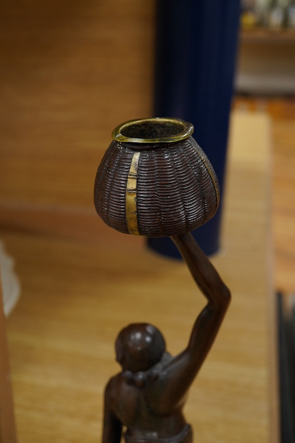 A pair of Japanese patinated metal figures of Ashinaga and Tenaga, Meiji period, 30cm